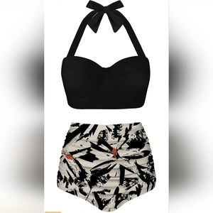 Vintage Polka Dot High Waisted Bathing Suits Bikini Set